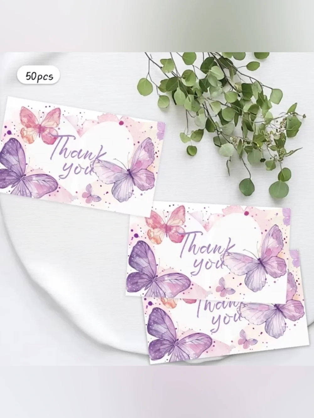 Butterfly Thank You Cards - Purple Pink - 50 cards